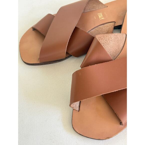 Seychelles Chai Slide Sandals 6.5 Brown Tan Leather Travel Resort Beach Square - Picture 3 of 4